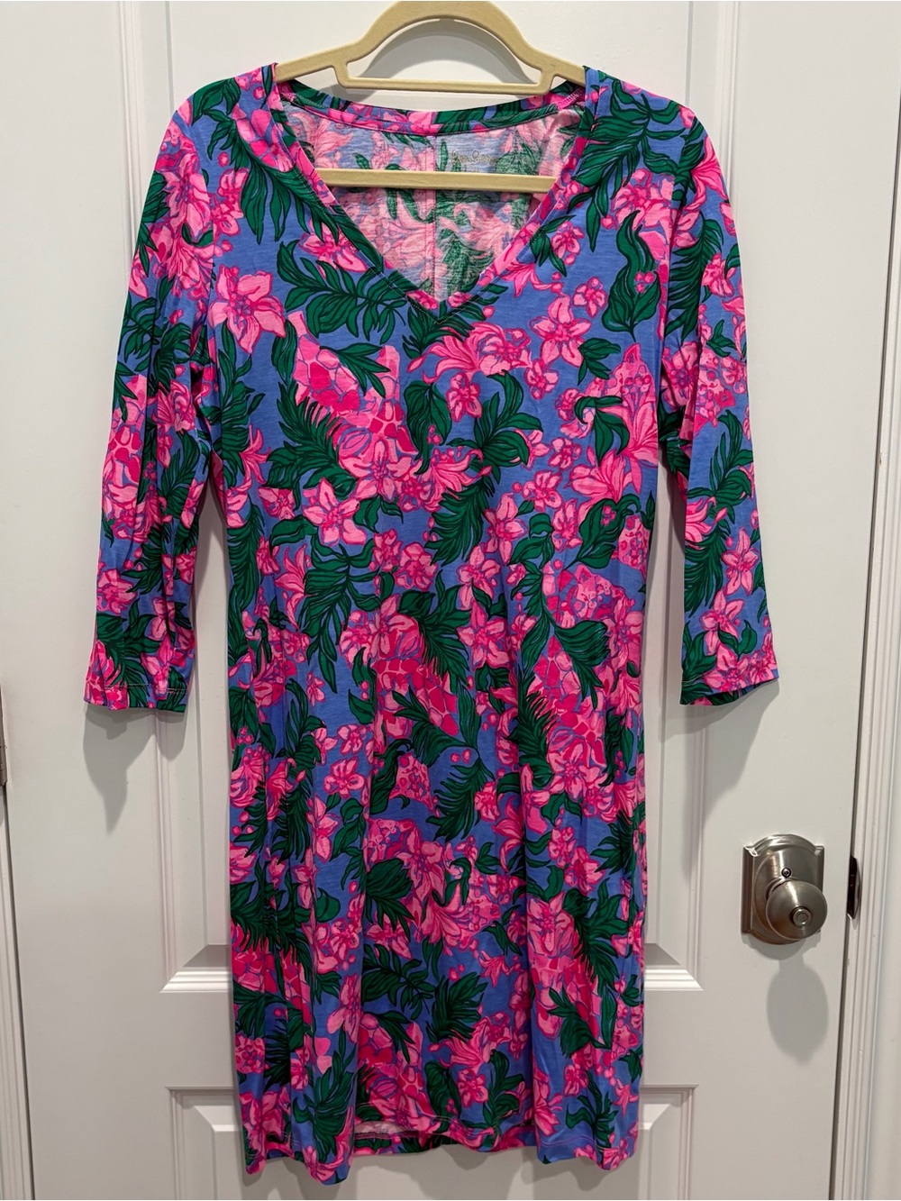 Lilly Pulitzer Tessa Dress 3/4 Sleeves-Cerise Pink Safari Sunset Size M